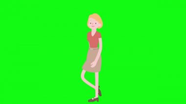 Women walk cycle cartoon animation. clip in high resolution with green screen background.