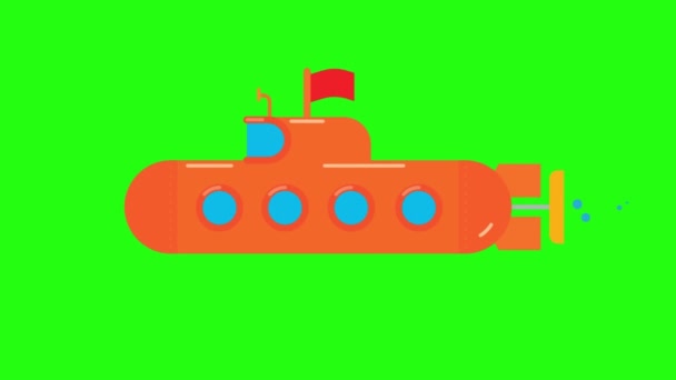 Flat Design Submarine Animation Green Screen Background — Stock Video