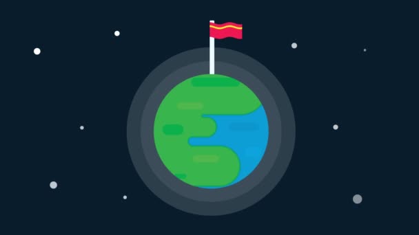 Rotating Earth Animation Mit Roter Flagge — Stockvideo