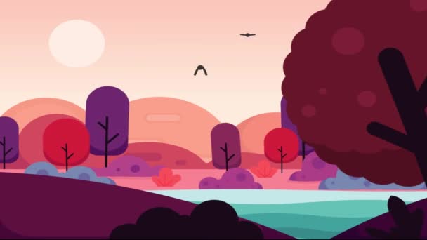 Bergige Naturpanorama Landschaft Videoclip Zur Flachen Design Animation — Stockvideo