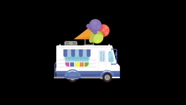 透明な背景を持つアイスクリーム配達トラックのアニメーション — ストック動画