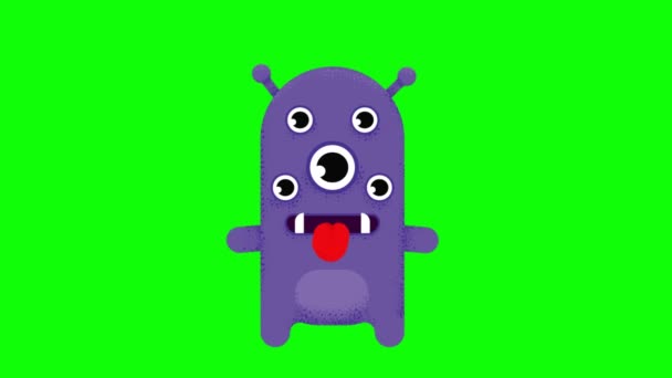 Animation Cute Multi Eyed Monster Clip High Resolution Green Screen — Stock Video