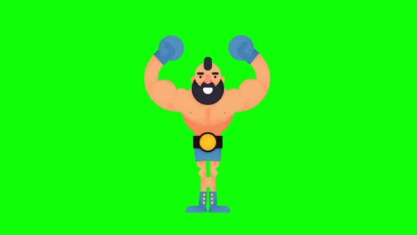 Winner Boxer Lifting His Hand Cheering Victory Champion Match Cartoon — Stock Video