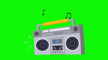 Eski moda teyp radyosunun animasyonu. Dans ile müzik çalan müzik kutusunun döngülü animasyonu.