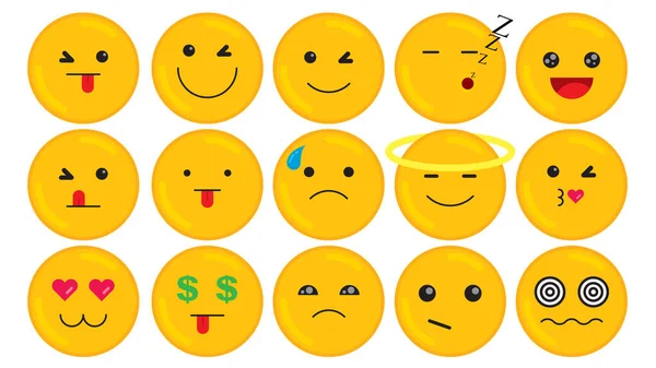 Set Emoji Vectoriel Plat Avec Différentes Réactions Isolé Sur Fond — Image vectorielle