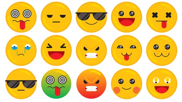 Ensemble Icônes Émoticônes Souriantes Dessin Animé Emoji Ensemble Set Émoticône — Image vectorielle