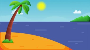 Okyanustaki adanın inanılmaz plajı. Palmiye ağacı ve mavi deniz ve güneşli bir günde temiz kumsal. Doğal plaj geçmişi.