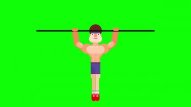Yatay çubukta barfiks çeken genç bir çocuğun animasyonu. Düz tasarım çizgi film videosu.