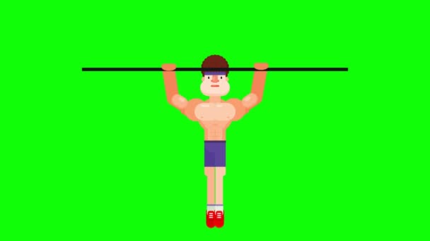 Animación Chico Joven Haciendo Pull Ups Barra Horizontal Diseño Plano — Vídeos de Stock