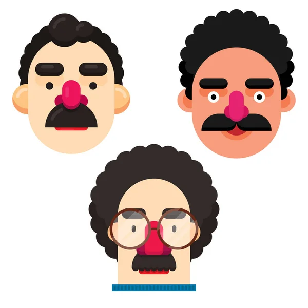 Ensemble Trois Visage Homme Avec Une Moustache Une Coiffure Différentes — Image vectorielle