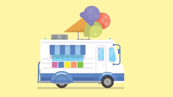 Camión Helado Estilo Plano Colorido Tienda Móvil Furgoneta Helados Helado — Vector de stock