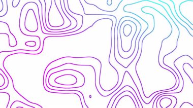 Zarif topografik çizgiler beyaz zemin üzerinde mor-mavi gradyan akışına sahiptir. Veri görselleri, bilim kurgu temaları veya modern hareket arkaplan tasarımı için ideal.