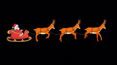 Ren geyikleri tarafından çekilen, Noel Baba 'nın kızakla uçtuğu 2D çizgi film animasyonu. Şeffaf bir geçmişi olan kusursuz bir döngü. Noel ve tatil projeleri için mükemmel..