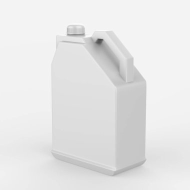 Plastik Jerrycan Yağı, Temizleyici, Deterjan, Abstergent, Sıvı Sabun, Süt, Meyve Suyu Beyaz Arkaplanda İzole Edildi. 3d illüstrasyon