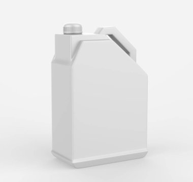 Plastik Jerrycan Yağı, Temizleyici, Deterjan, Abstergent, Sıvı Sabun, Süt, Meyve Suyu Beyaz Arkaplanda İzole Edildi. 3d illüstrasyon