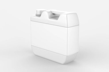 Plastik Jerrycan Yağı, Temizleyici, Deterjan, Abstergent, Sıvı Sabun, Süt, Meyve Suyu Beyaz Arkaplanda İzole Edildi. 3d illüstrasyon