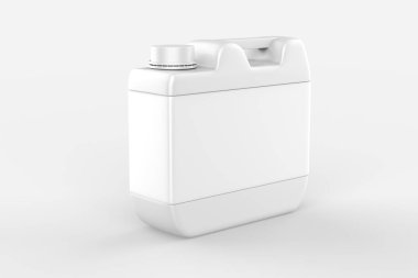 Plastik Jerrycan Yağı, Temizleyici, Deterjan, Abstergent, Sıvı Sabun, Süt, Meyve Suyu Beyaz Arkaplanda İzole Edildi. 3d illüstrasyon