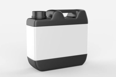 Plastik Jerrycan Yağı, Temizleyici, Deterjan, Abstergent, Sıvı Sabun, Süt, Meyve Suyu Beyaz Arkaplanda İzole Edildi. 3d illüstrasyon