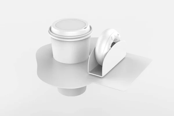 Coffee Cup Donut Holder Mockup Izolált Fehér Háttér Illusztráció — Stock Fotó