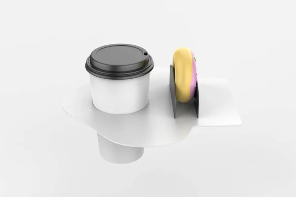 Чашка Кофе Пончиком Холдер Макап Изолированный Белый Фон Иллюстрация — стоковое фото