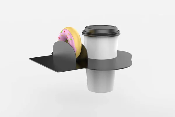 Κύπελλο Καφέ Donut Holder Mockup Απομονωμένο Λευκό Φόντο Εικονογράφηση — Φωτογραφία Αρχείου