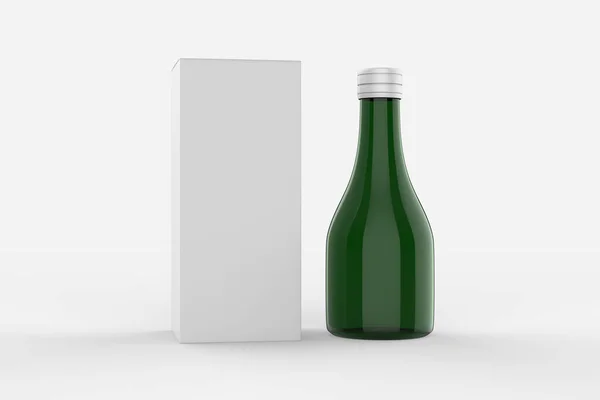 包装化妆品 药品或药丸 胶囊或糖浆的容器的设计模型 有盒子的纤细瓶子 3D说明 — 图库照片