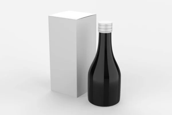 カプセルまたはシロップ用の包装化粧品 医薬品 または容器の設計のためにモックアップします 箱入りのスリムなボトル 3Dイラスト — ストック写真