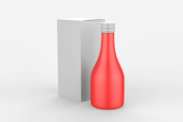 包装化妆品 药品或药丸 胶囊或糖浆的容器的设计模型 有盒子的纤细瓶子 3D说明 — 图库照片