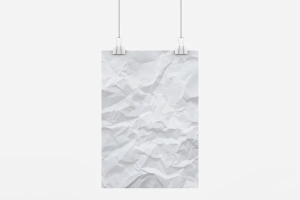 Posters Branco Dobrados Pendurar Com Grampos Aglutinante Folhas Papel Branco — Fotografia de Stock