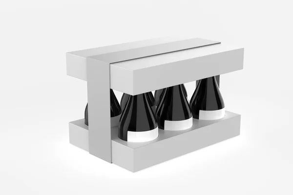 Caixa Com Garrafas Vidro Mockup Isolado Fundo Branco Ilustração — Fotografia de Stock