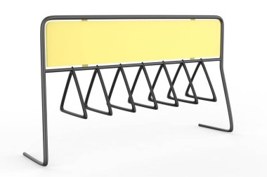 Bisiklet Rack. Bisiklet parkı için boş bir yer. Üniversite kampüsü. İzole edilmiş beyaz arka plan. 3d illüstrasyon.