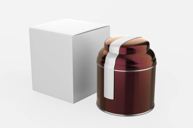 Beyaz arkaplanda karton etiketli ve kutulu saklama kavanozu. 3d illüstrasyon 