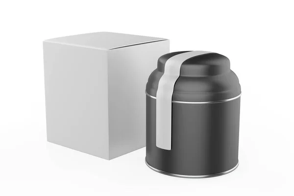 Pot Rangement Avec Étiquette Papier Boîte Isolée Sur Fond Blanc — Photo