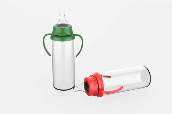婴儿奶瓶 乳制品新生儿营养塑料容器 被白色的背景隔离了3D说明 — 图库照片