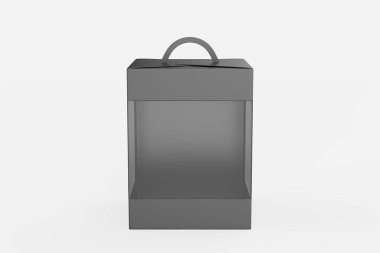 Ön şeffaf pencereli sert kutu beyaz arkaplanda izole edildi. 3d illüstrasyon