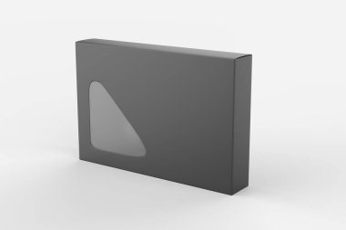 Ön şeffaf pencereli sert kutu beyaz arkaplanda izole edildi. 3d illüstrasyon