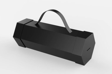 Boş Karton Altıgen Paket Kutusu, İzole Beyaz Arkaplan Şablonu. 3B Görüntü