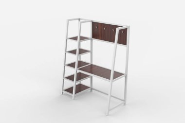 Beyaz arka planda depolanmış Rustik Endüstriyel Salon Ağacı. 3d illüstrasyon