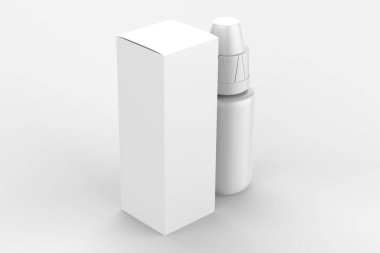 Düşüren Şişe. Kozmetik göz damlası şişesi, izole edilmiş. Doğal Tedavi Tıbbi Göz Düşürme Paketi. Kolajen Yaşlanan Sıvı Serum Şişesi. Lüks Aroma Konteynırı Boş Model Yukarı. 3d illüstrasyon