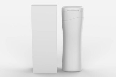 Şampuan, saç kremi ya da beyaz arka planda izole edilmiş duş jeli plastik şişe. Boş, temiz kozmetik ürünler şişelerini taklit ediyor. 3d illüstrasyon