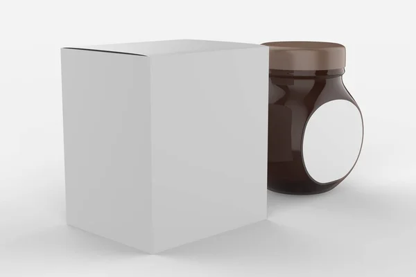 マスタード ソース ジャムなどのための箱と空のガラス瓶 3Dレンダリング — ストック写真