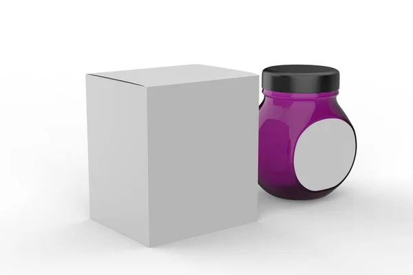 マスタード ソース ジャムなどのための箱と空のガラス瓶 3Dレンダリング — ストック写真
