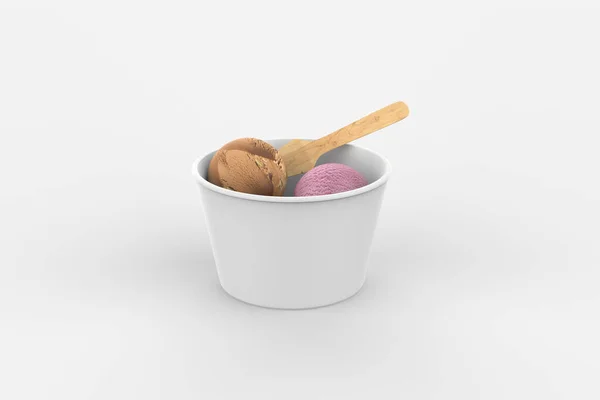 Matte Paper Ice Cream Cup Wooden Stick Mockup Illustration — Stock Photo, Image