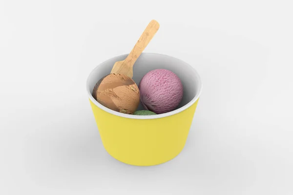 Matte Paper Ice Cream Cup Wooden Stick Mockup Illustration — 图库照片
