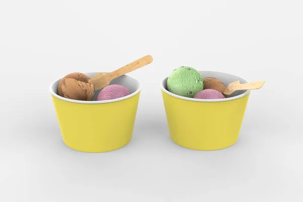 Matte Paper Ice Cream Cup Wooden Stick Mockup Illustration — Foto de Stock
