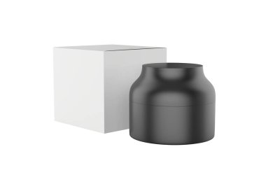 Paketleme kutusu ile kozmetik kavanoz beyaz arkaplan üzerinde izole taklit - 3d illüstrasyon