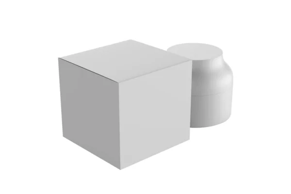 Frasco Cosmético Com Caixa Embalagem Simular Isolado Fundo Branco Ilustração — Fotografia de Stock
