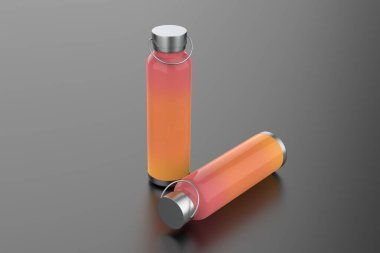 Yeniden kullanılabilir, çelik termos su şişesinin yakın çekimi, beyaz arka planda izole edilmiş. Plastik tek kullanımlık şişeye hayır de. 3d illüstrasyon