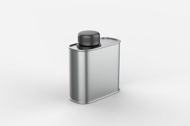 Kuru ürünler için boş uzun teneke kutu yiyecek kabı - çay, kahve, şeker, şeker, baharat. Gerçekçi ambalaj şablonu oluşturur. 3d illüstrasyon.