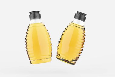 Beyaz arka planda bir şişe saf bal. 3d illüstrasyon